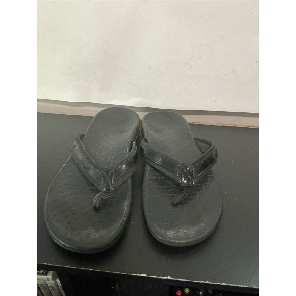 Vionic Orthotic Tide II Thong Flip Flop Sandals Womens 9 Black Patent Leather